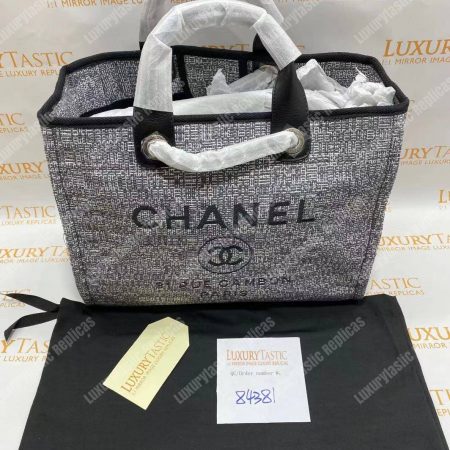 Chanel Deauville Fabric Tote Dark Gray - Image 12