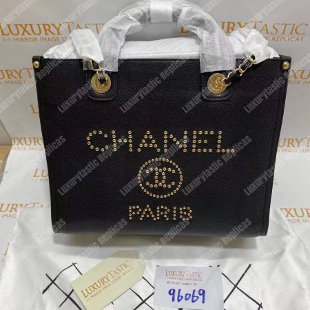 Chanel Studded Calfskin Small Deauville Tote Bag Gold-Tone - Image 19