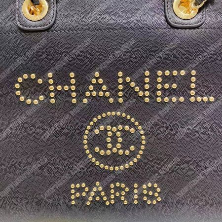Chanel Studded Calfskin Small Deauville Tote Bag Gold-Tone - Image 8