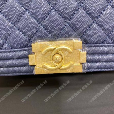 Chanel Boy Medium Handbag Navy Blue - Image 13