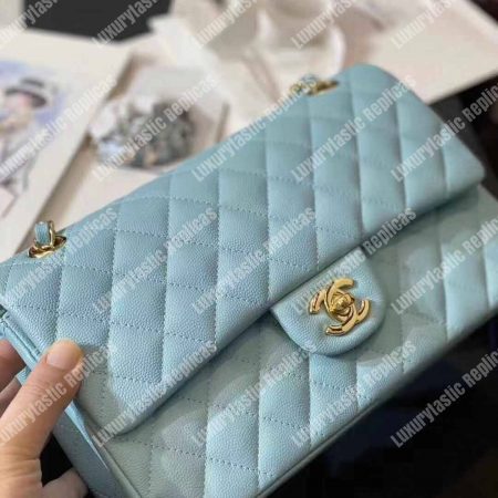 Chanel Medium Classic Handbag Pale Blue Gold-Tone Metal - Image 6
