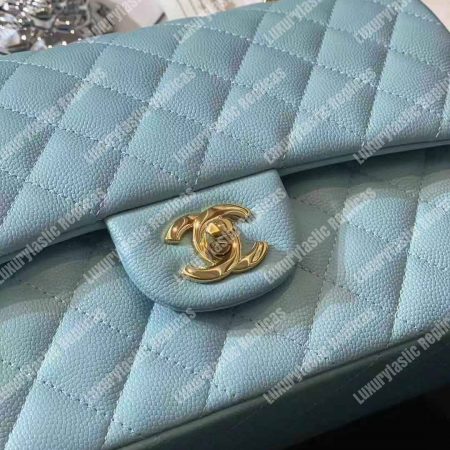 Chanel Medium Classic Handbag Pale Blue Gold-Tone Metal - Image 7