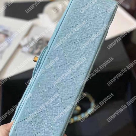 Chanel Medium Classic Handbag Pale Blue Gold-Tone Metal - Image 8