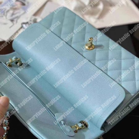 Chanel Medium Classic Handbag Pale Blue Gold-Tone Metal - Image 3