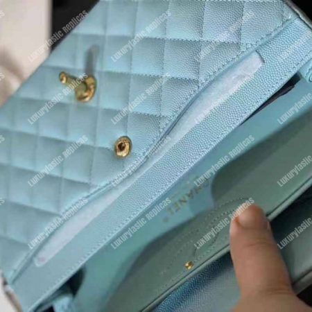 Chanel Medium Classic Handbag Pale Blue Gold-Tone Metal - Image 4