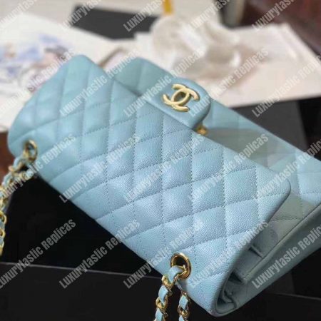 Chanel Medium Classic Handbag Pale Blue Gold-Tone Metal - Image 5