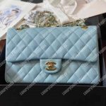 Chanel Medium Classic Handbag Pale Blue Gold-Tone Metal