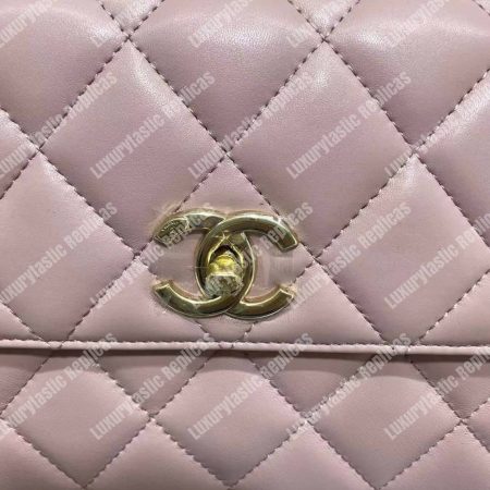 Chanel Small Flap Bag With Top Handle Pink-Gold - Image 9