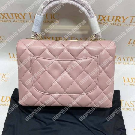 Chanel Small Flap Bag With Top Handle Pink-Gold - Image 10