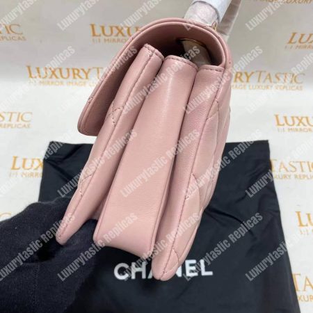 Chanel Small Flap Bag With Top Handle Pink-Gold - Image 11