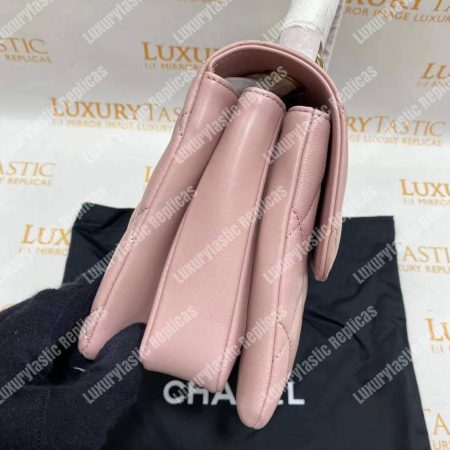 Chanel Small Flap Bag With Top Handle Pink-Gold - Image 12