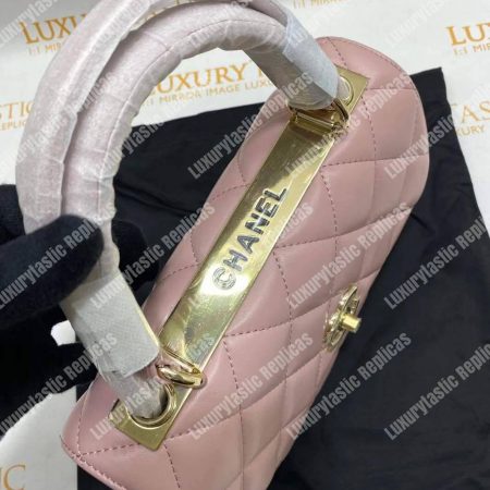 Chanel Small Flap Bag With Top Handle Pink-Gold - Image 14