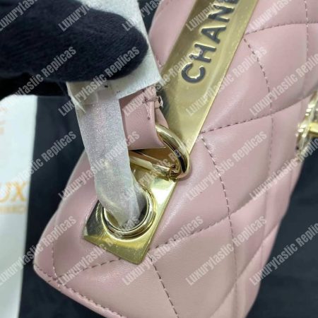 Chanel Small Flap Bag With Top Handle Pink-Gold - Image 15