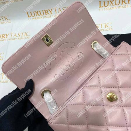 Chanel Small Flap Bag With Top Handle Pink-Gold - Image 16