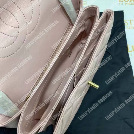 Chanel Small Flap Bag With Top Handle Pink-Gold - Image 17