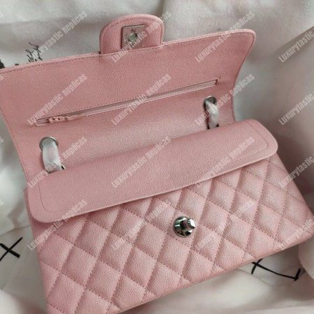 Chanel Caviar Quilted Medium Double Flap Bag Pink Silver-Tone - Image 3
