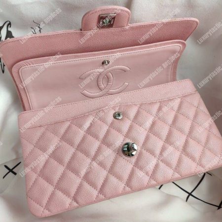 Chanel Caviar Quilted Medium Double Flap Bag Pink Silver-Tone - Image 5