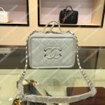 Chanel Filigree Vanity Case Quilted Medium Grey