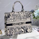 Dior Book Tote Bag Embroidered Black & White Toile De Jouy Carnivora