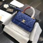 Chanel Flap Bag With Burgundy Top Handle Caviar Leather Blue