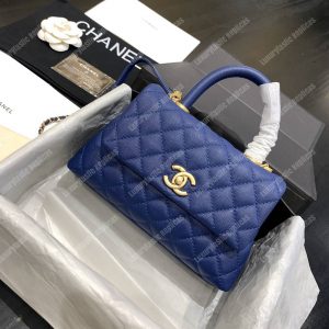 Chanel Flap Bag With Top Handle Caviar Leather Blue - Image 3