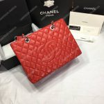 Chanel Large Shopping Tote Silver Tone Red