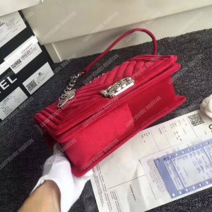 Chanel Medium Boy Handbag Velvet Red - Image 4