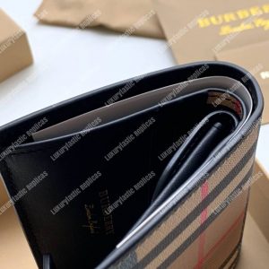 Burberry Small Vintage Check And Leather Folding Wallet Black - Image 7