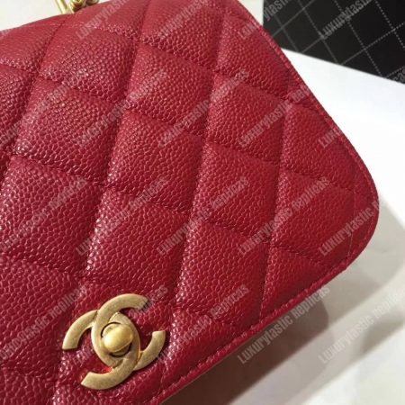 Chanel Small Flap Bag With Top Handle Red - Image 7