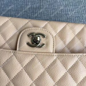 Chanel Medium Classic Handbag Beige Silver-Tone Metal - Image 9