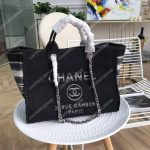 Chanel Deauville Fabric Tote Black With Grey, Black And White Stripes