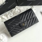 Chanel Classic Long Flap Wallet Gold Tone Black