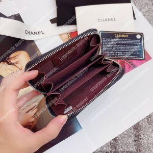 Classic Zipped Card Holder Silver Toned Lambskin Black - Image 7