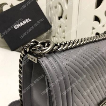 Chanel Boy Handbag Grey - Image 6
