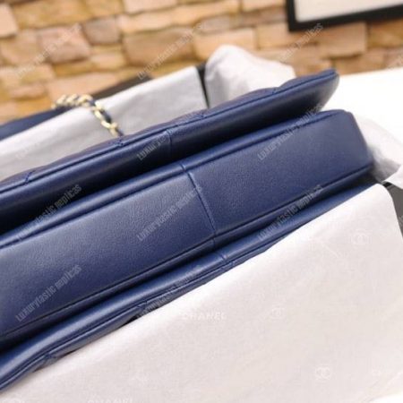 Chanel Small Flap Bag With Top Handle Navy Blue-Gold - Image 6