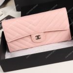 Chanel Classic Long Flap Wallet Chevron Caviar Pink