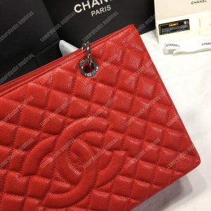 Chanel Large Shopping Tote Silver Tone Red - Image 7