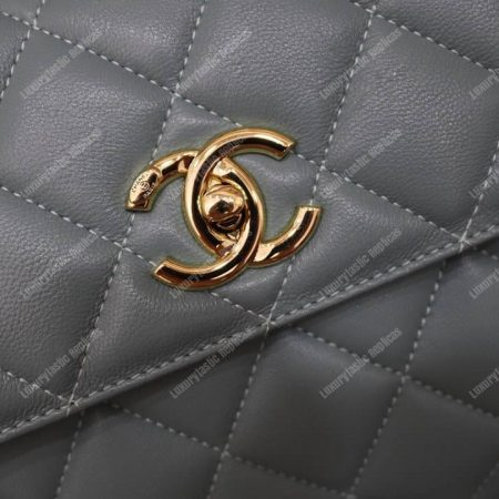 Chanel Small Flap Bag With Top Handle Light Blue-Gold - Image 9