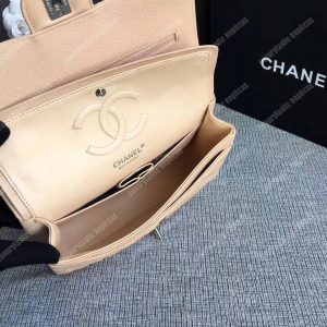 Chanel Medium Classic Handbag Beige Silver-Tone Metal - Image 7
