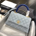 Chanel Flap Bag With Top Handle Caviar Leather Sky Blue
