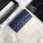 Chanel Classic Long Flap Wallet Silver Tone Navy Blue