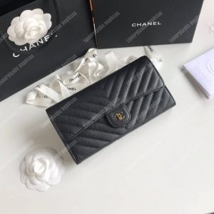 Chanel Classic Long Flap Wallet Gold Tone Black - Image 3