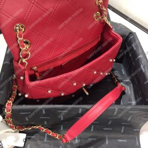 Chanel Flap Bag Iimitation Pearls Red - Image 9