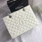 Chanel Large Shopping Tote Silver Tone White