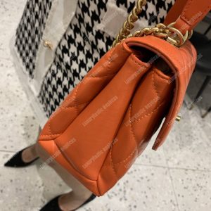 Chanel Flap Bag With Top Handle Lambskin Orange - Image 3