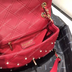 Chanel Flap Bag Iimitation Pearls Red - Image 8