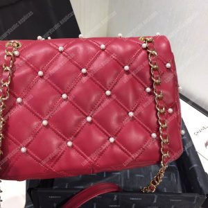 Chanel Flap Bag Iimitation Pearls Red - Image 4