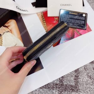 Chanel Classic Zipper Coin Purse Gold Tone Black - Image 4