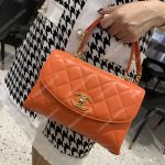 Chanel Flap Bag With Top Handle Lambskin Orange