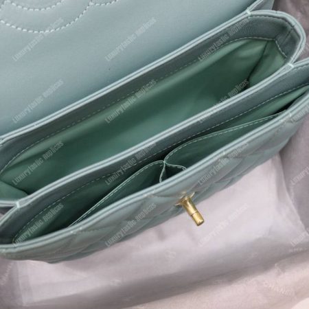 Chanel Small Flap Bag With Top Handle Light Blue-Gold - Image 4